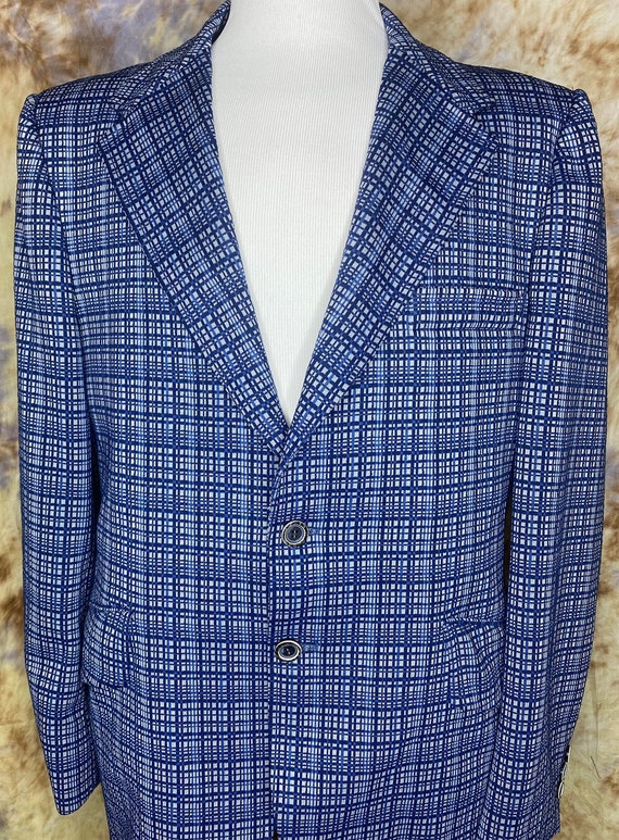 70's Navy Plaid Polyester Sportcoat,  Blazer, Wid… - image 2