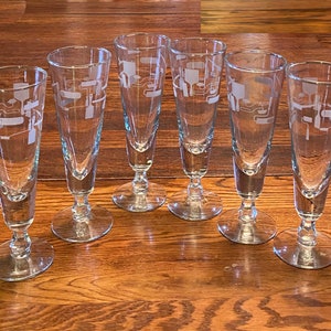 Vintage Pilsner Glasses 6 Pilsner Glasses Set, Etched Pilsner Glasses, Vintage Barware, Footed Beer Glasses, Painting Supplies Beer Glasses