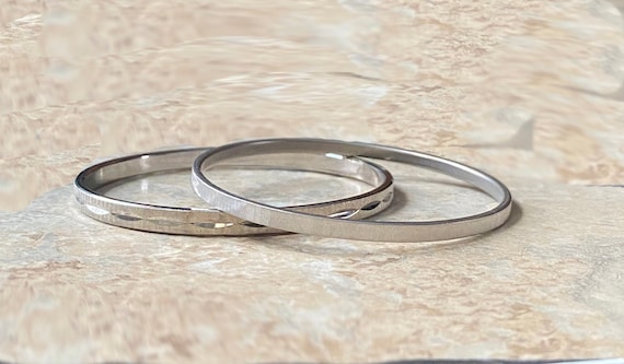 80's Stacking Pair of Frosted and Etched Silver B… - image 1