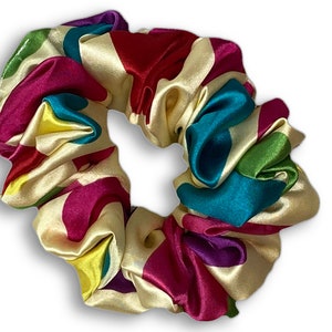 Multi Color Oversize Dots Satin Scrunchie hair accessory, Cream, Pink, Blue, Yellow, Green, Red, Hair Elastic 5" The Right Size Scrunchie