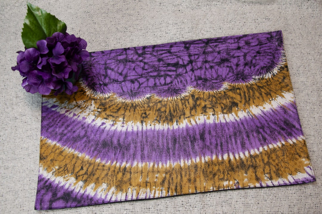 Purple and Mustard Gold Placemat, Purple and Spicy Mustard Tie Dye