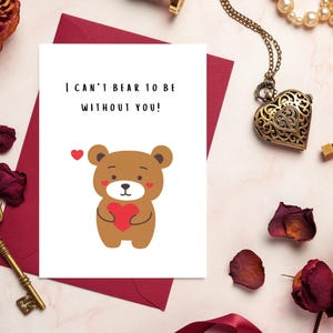 Carte de Saint-Valentin adorable ours - carte pliable imprimable numérique avec design mignon et message romantique - téléchargement immédiat