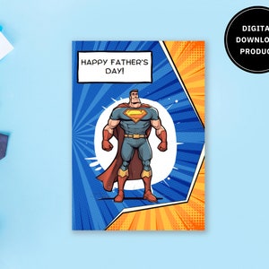Glückliche Vatertagskarte, digitaler Download, bedruckbar, faltbar, Vatertagskarte, Comic, Spaß, süß, Superheld, bester Vater