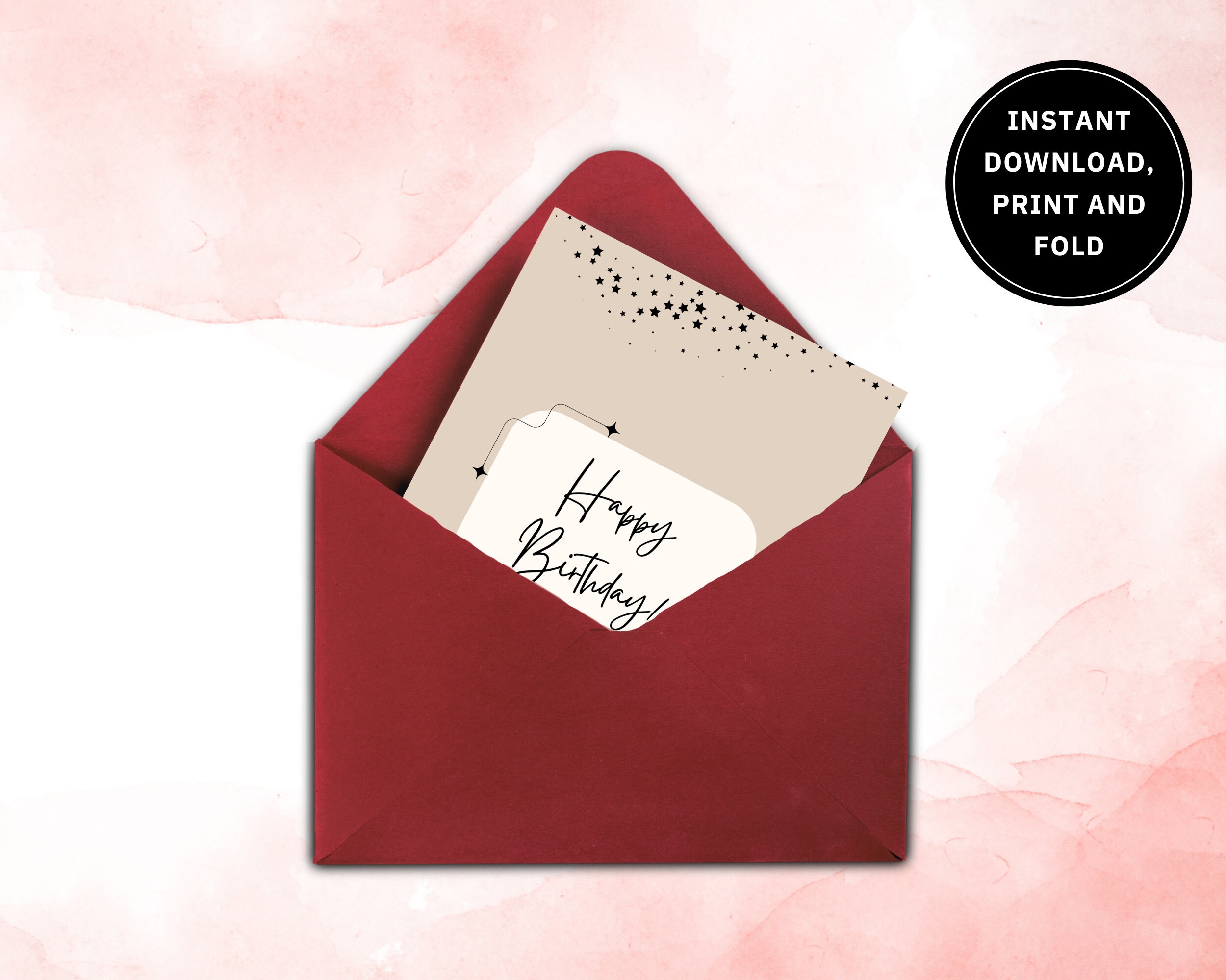 Elegant Happy Birthday Card, Printable Happy Birthday Greeting Card, Do