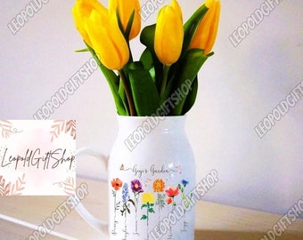 Benutzerdefinierte Omas Gartenvase mit den Namen der Enkelkinder, Geburtsmonat Blumenvase, neue Oma Geschenk, Oma Blumenvase, personalisierte Vase