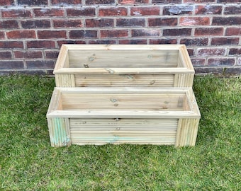 DELUXE outdoor Wooden Planter with Liner 20 SIZES herb garden, plants, flowers, shrubs, decorative, flowerbed, trough treated raised bed