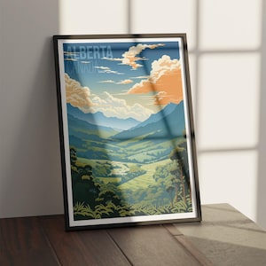 Póster de viaje de Alberta: arte mural de Canadá, impresión de montaña vintage, enmarcado