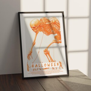 Impresión artística de Halloween con esqueleto naranja, decoración de pared espeluznante y única