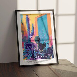Arte murale botanica con cactus / Poster per amanti delle piante / Decorazione estetica verde per stanze da giardino interne per casa e ufficio - Opzione con cornice e dimensioni