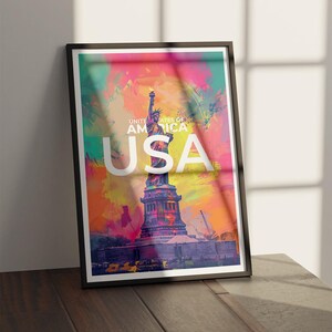 Poster di viaggio della Statua della Libertà – Arte murale USA, stampa vintage di New York, incorniciata