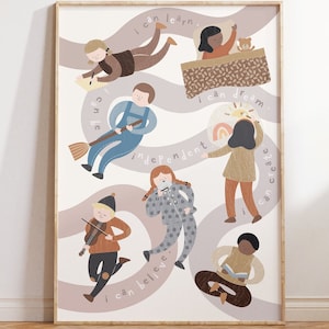 "Kinder ""I can"" Poster Print Illustration A3 Größe Kinderzimmer oder Kinderzimmer Babyshower Geschenk Klassenzimmer Poster Wandkunst."