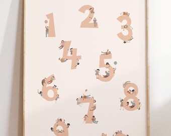 Playful Children 123 Number Poster A2 A3 Print Nursery Wall Decor Learning Material Educational Poster for Kids