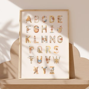 Alphabet Zeichen Druck ABC Poster A3 A2 Wandkunst für Kinder Neutral Kindergarten Lerndruck Montessori Lernmaterial