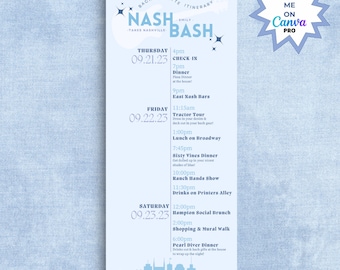 Nash Bash, Reiseplan, Nash Bash Reiseplan, Nashville Reiseplan, druckbare Reiseplan, Blaue Reiseplan, Bachelorette Reiseplan