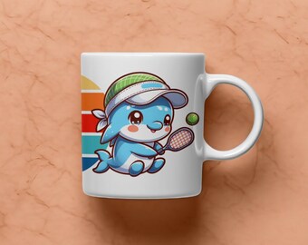 Pickleball Dolphin Ceramic Mug Cute Best Sports Gift for Tea/Coffee Lovers! Birthday Present Idea, Unique & Adorable Cup, (11oz, 15oz)