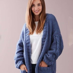 Chunky cardigan knitting pattern long oversized coat PDF Download