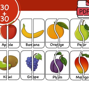 Montessori game, Montessori cards, Flash cards, Learning cards, PDF file, Fruit cards, For children, art cards