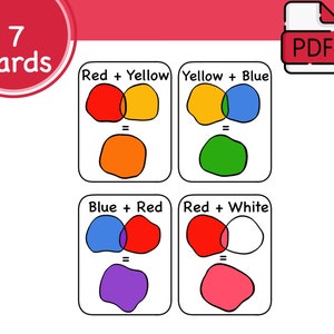 Learning cards, Montessori cards, Flash cards, learning colours, mix colours, cards for children, art cards, PDF file, for kids, for child