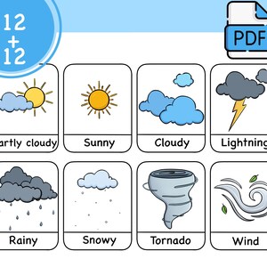 Montessori cards, Flash cards, Learning cards, PDF file, weather cards, For children, art cards, Cards for playing