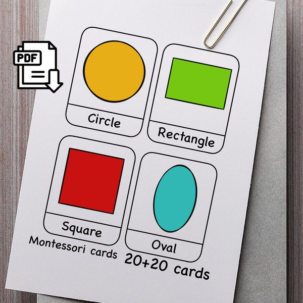 Montessori cards, Flash cards, Learning cards, PDF file, Figures cards, For children, art cards