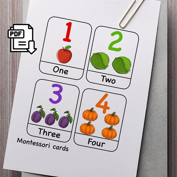 Montessori game, Montessori cards, Flash cards, PDF file, Numbers cards, For children, art cards, Cards for playing, Game for children