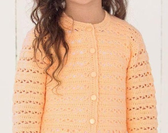 Girls lace crochet cardigan pattern PDF, easy children jacket