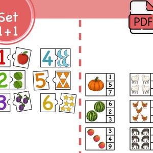 Montessori cards, Puzzles game, Learning game, PDF file, Numbers cards, For children, art cards, Number puzzles