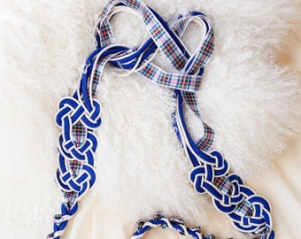 Tartan Handfasting cord -scottish ribbon, 'tie your own' infinity knot, rustic ceremony cord, celtic cord in blue/white with tartan ribbon
