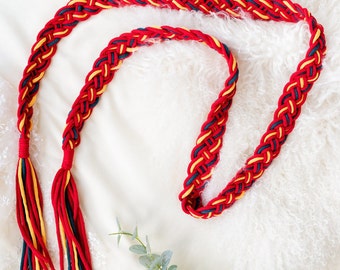 Celtic Handfasting rope - Thick braid, 12 strand cord, customisable cord, sustainable wedding braid in red and yellow and petrol blue