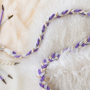 Purple Handfasting Cord: Ivory Gold Twist, Lilac & Silver Braid