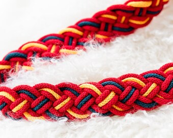 Cuerda celta Handfasting - Trenza gruesa, cordón de 12 hebras, cordón personalizable, trenza de boda sostenible en rojo y amarillo y azul petróleo