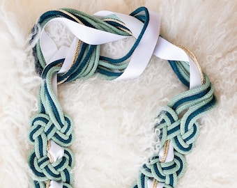 Handfasting cord -'Tie your own' infinity knot, tie your own cord, recycled cotton, wedding cord in teal/petrol blue with ivory silk ribbon