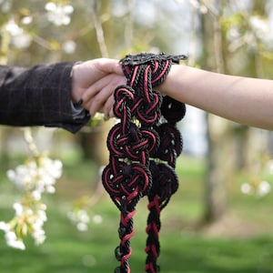 Gothic Handfasting Ribbon: Black & Burgundy Infinity Knot Wedding Cord