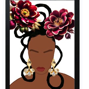 schwarze Frau Haar zöpfe Kunst mit Blumen neue Frisur Malerei