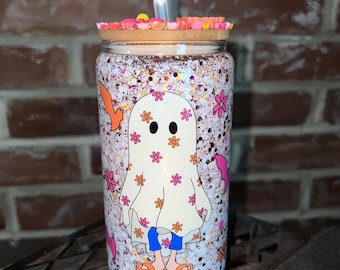 Pink Lizzie Ghost *GLASS* Snowglobe Tumbler
