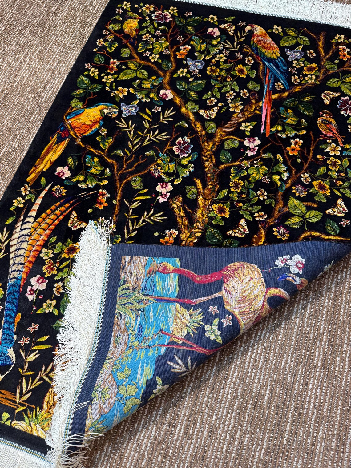 2.5 X 4 Ft | Silk Rug, Black, Silky Floral Design Luxurious Silk Small ...