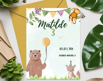 Digital invitation to print, children's safari invitation, customizable invitation / Digital invitation, safari invitation, customizable.