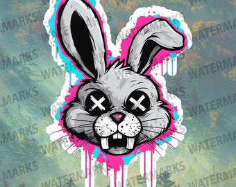 Psychedelic Graffiti Bunny Sticker Edgy Waterproof Vinyl Decal