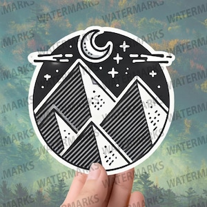 Mountain Moon Sticker | Adventure-Themed Vinyl Decal | Hiking & Outdoor Lovers