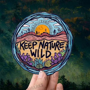 Adesivo de natureza, adesivo de deserto, adesivo de cacto, adesivo de paisagem, adesivo de aventura - para laptop, estética de carro Mantenha a natureza - minimalista