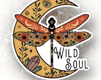 Wild Soul Dragonfly Sticker - 5.9&quot; x 5.9&quot; - Waterproof Vinyl for Nature Lovers, Free Spirit, Boho Style, and Outdoor Adventure Enthusiasts