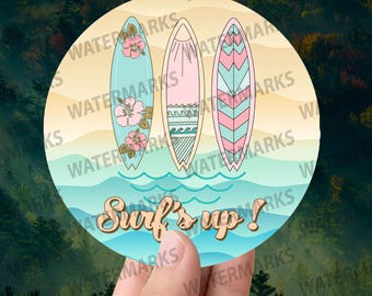 Pegatina de tabla de surf en tonos pastel, estilo playero veraniego, vinilo adhesivo.