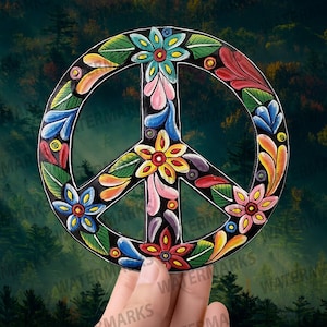 Floral Peace Symbol Sticker | Hippie Vinyl Decal | Boho Peace Sign with Colorful Flowers