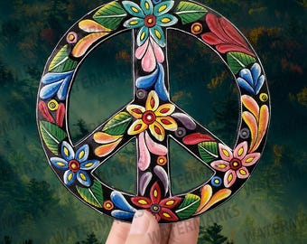Floral Peace Symbol Sticker | Hippie Vinyl Decal | Boho Peace Sign with Colorful Flowers