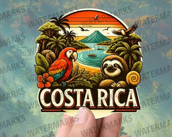 Costa Rica Sticker: Tropical Sloth & Parrot Vinyl Decal - Travel Souvenir