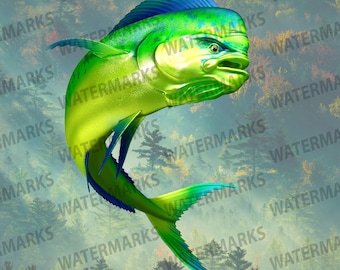 Mahi-Mahi Dorado Fisch Aufkleber – Realistischer Meeresangel-Aufkleber für Boote, Kühlboxen, Tackle-Boxen & Laptops