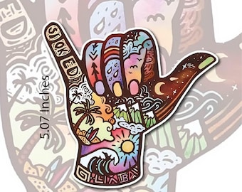 Stoked Shaka Hand Sticker Surf Beach Laptop Car Decal