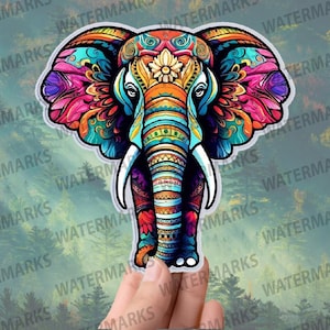 Pegatina de elefante colorida / Calcomanía de vinilo boho / Diseño de elefante vibrante