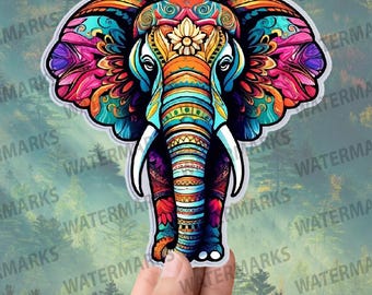 Colorful Elephant Sticker | Boho Vinyl Decal | Vibrant Elephant Design