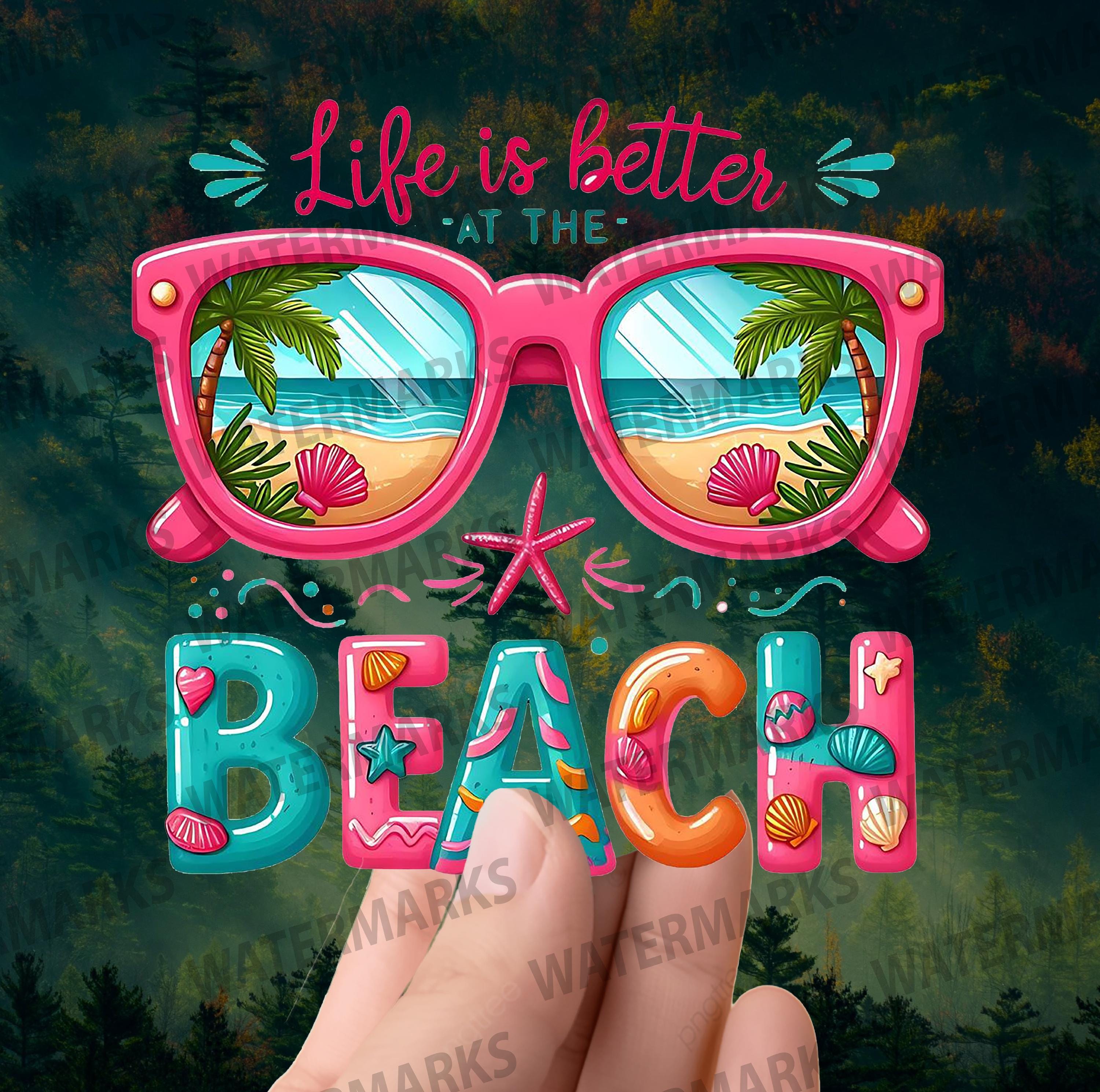 Beach Vibes Sticker: Sunglasses, Shells - Waterproof Vinyl Decal